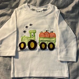 Tractor with Pumpkins Long Sleeve Appliqué Tee